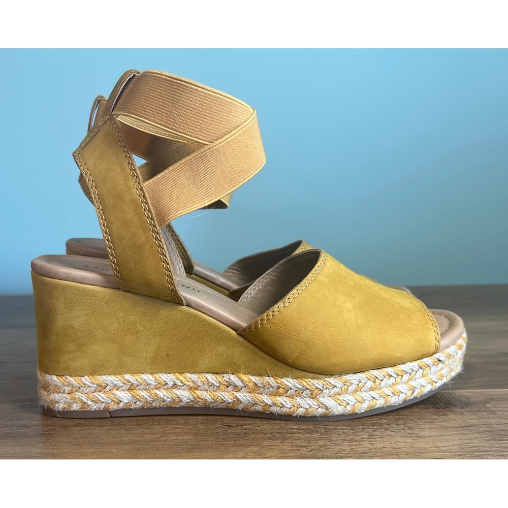 Lucky Brand Mustard Yellow Leather Espadrille Wedge Sandals Womens 8.5M EU 39